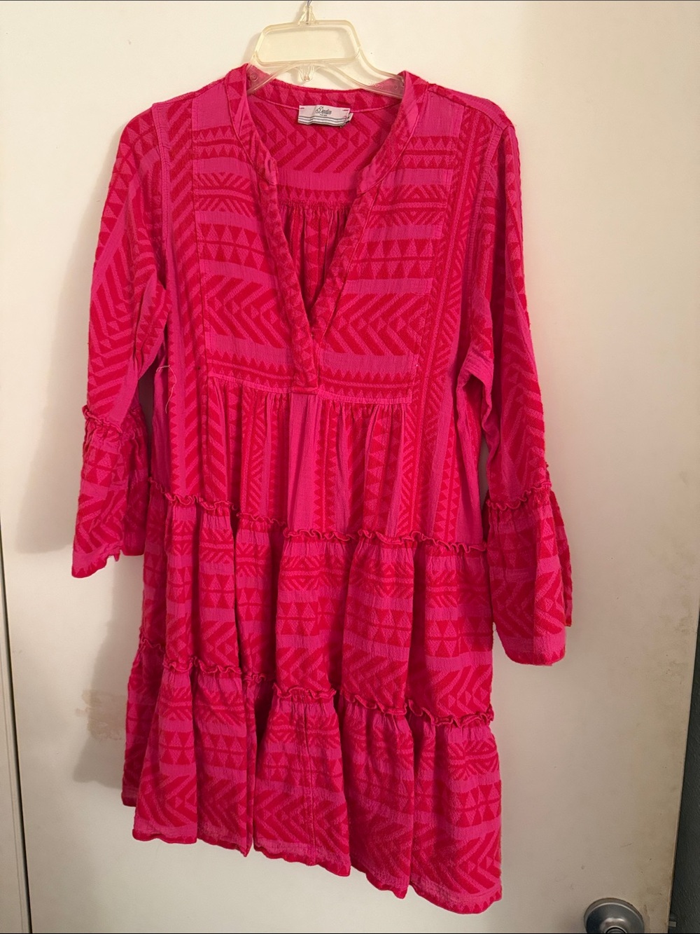 Anthropologie Hot Pink Tiered Geometric Dress
